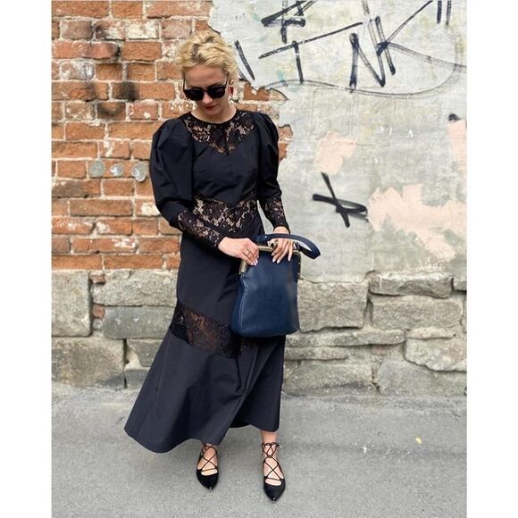 Lace Dress H&M Black Taffeta NWT Puff Sleeves - Picture 9 of 12